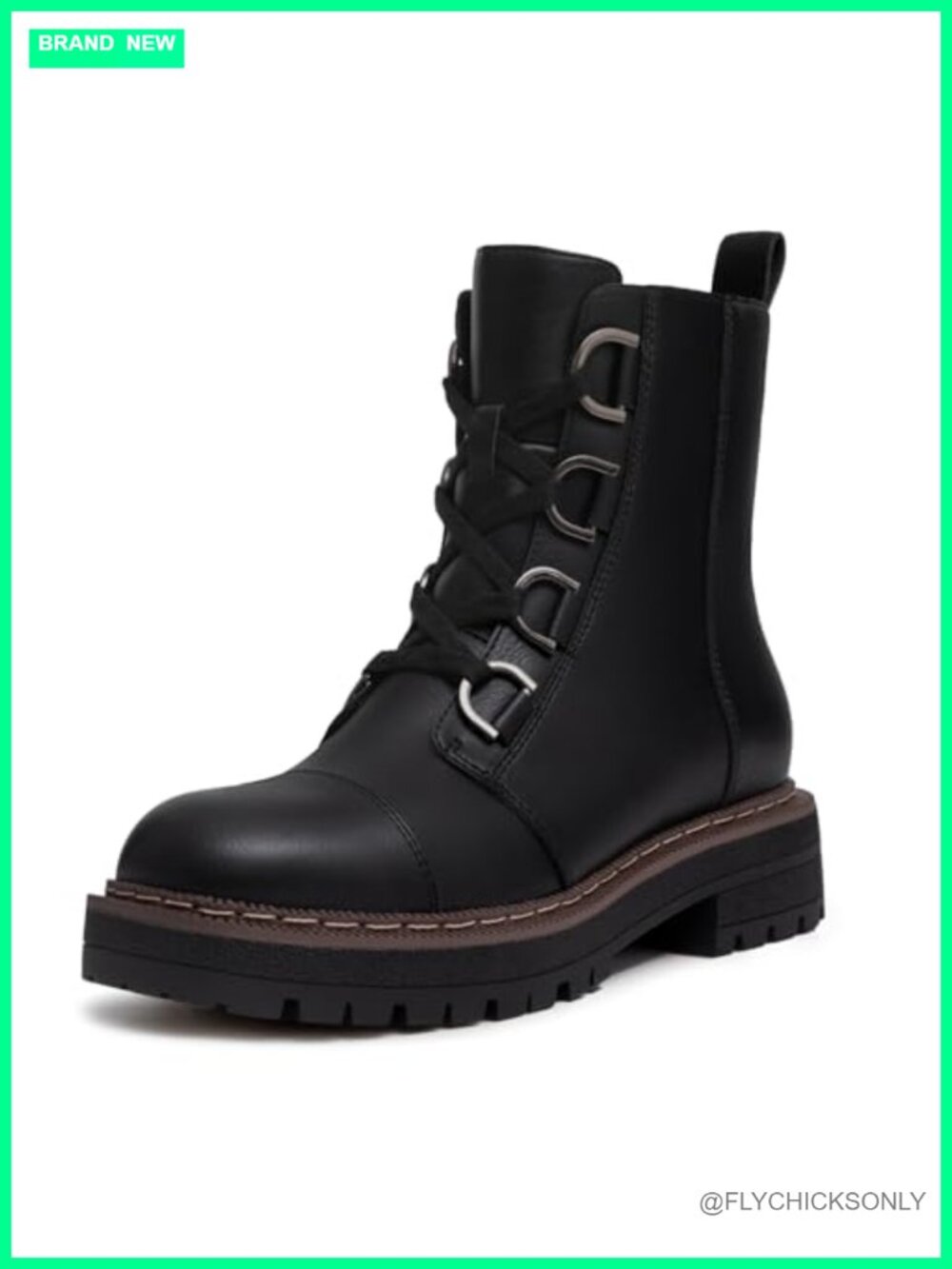 Women's Low Chunky Heel Lace-Up Platform Ankle Combat Boots Faux Leather